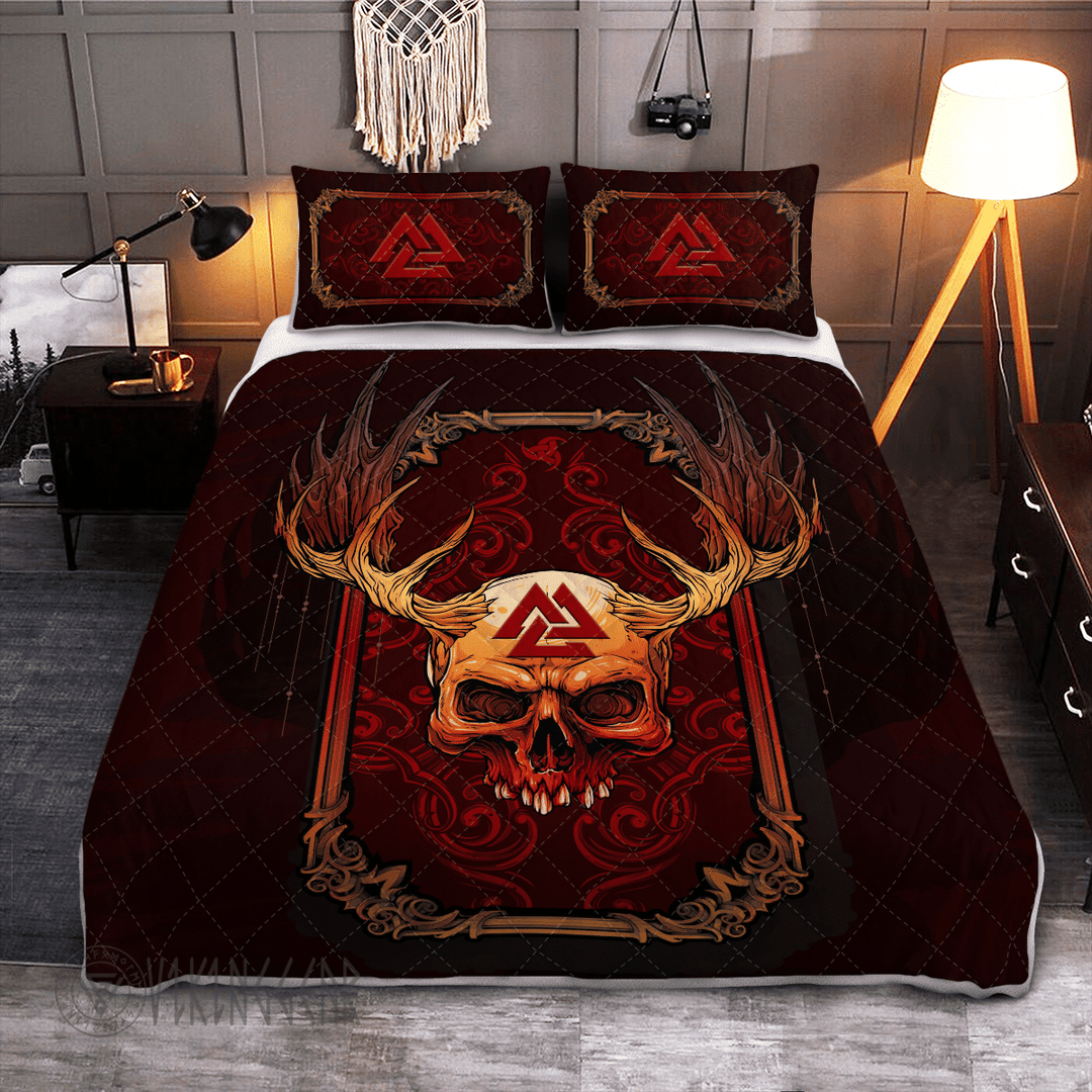 Theonederland - Abstract Red Skull Valknut Viking Quilt Set