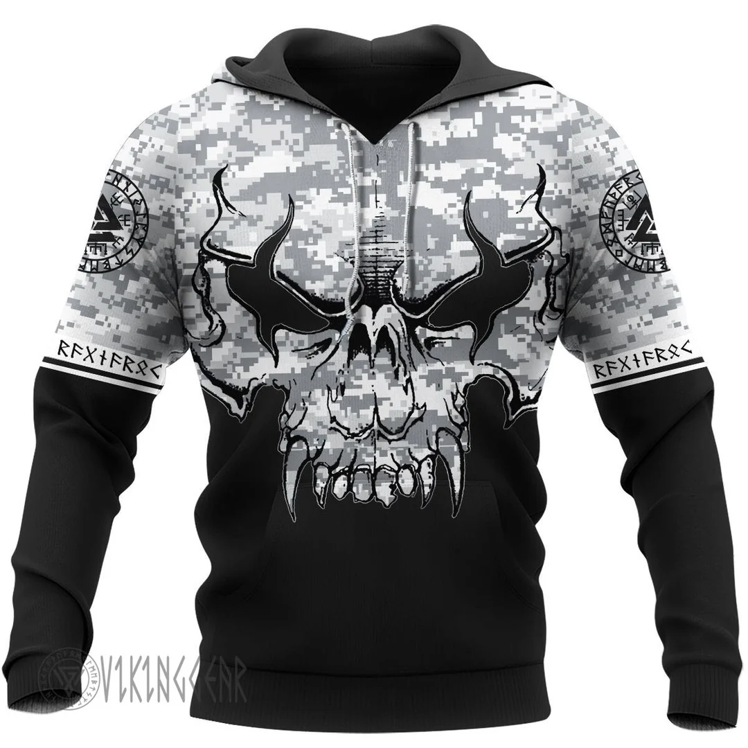 Theonederland - Angry Skull Camo Vintage Viking Hoodie
