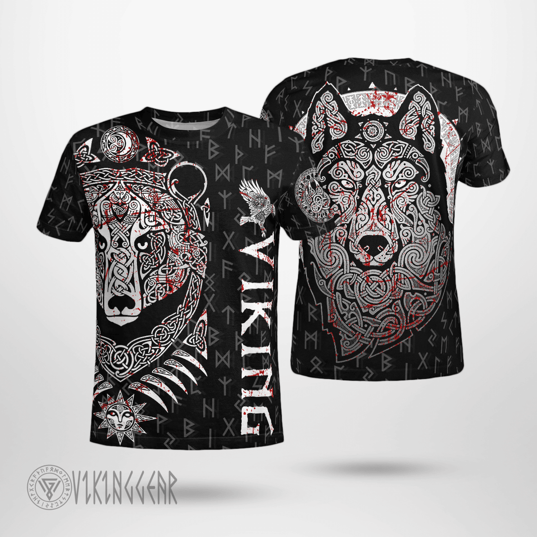 Theonederland - Bear And Fenrir Wolf Grunge Type Viking T-Shirt