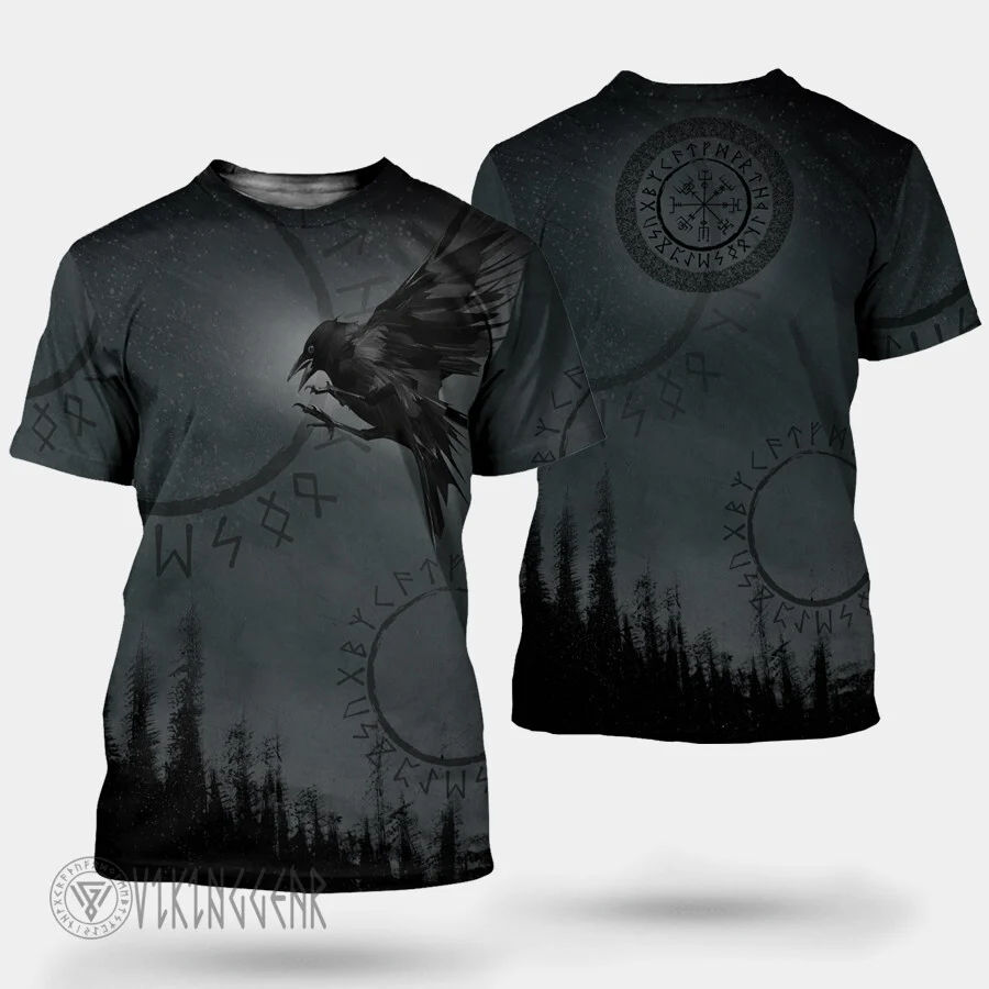 Theonederland - Black Raven of Odin Flying Painting Viking T-shirts