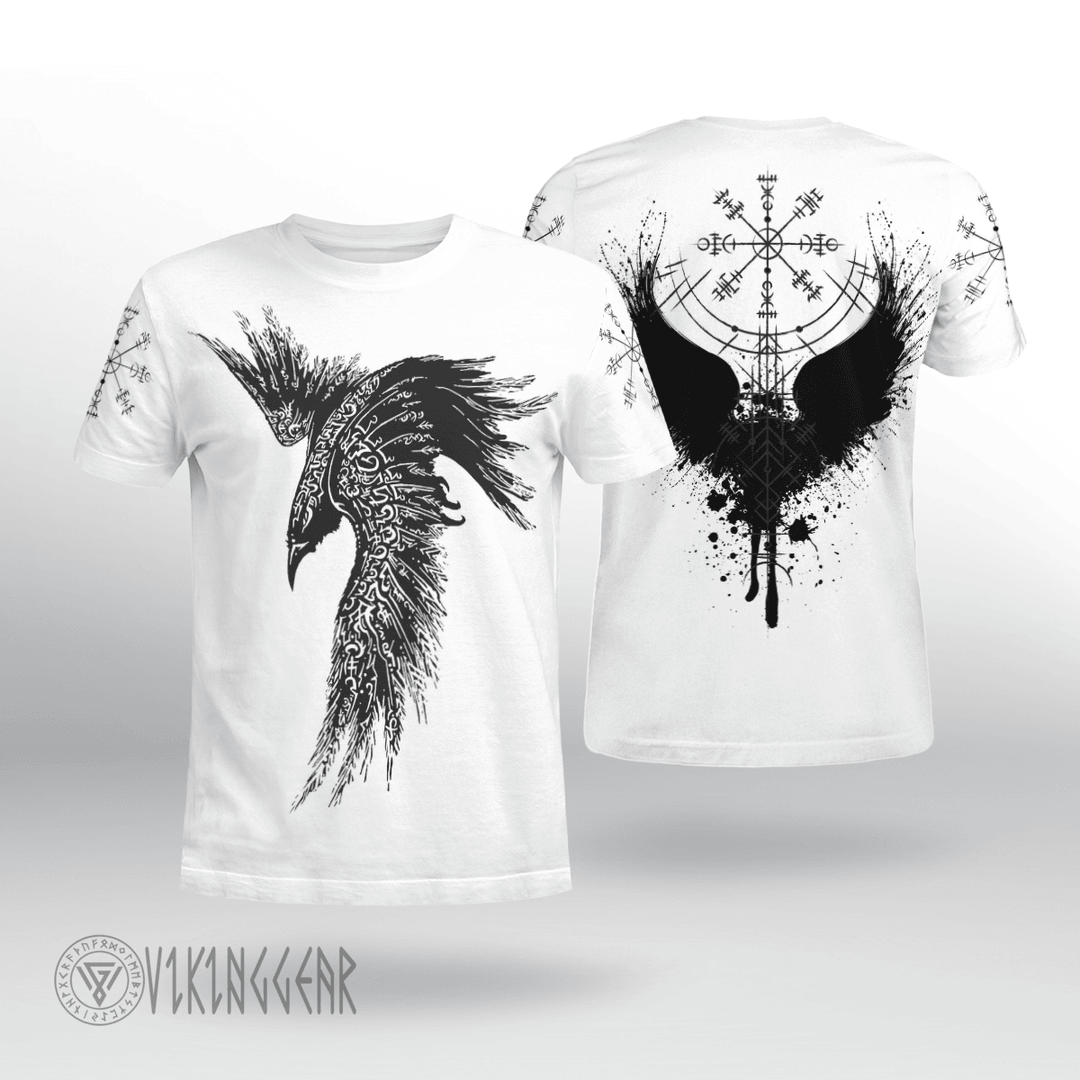 Theonederland - Black Raven Vegvisir Art Viking T-shirt