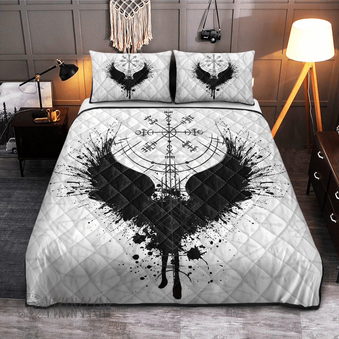 Theonederland - Black Raven Vegvisir Viking Quilt Set