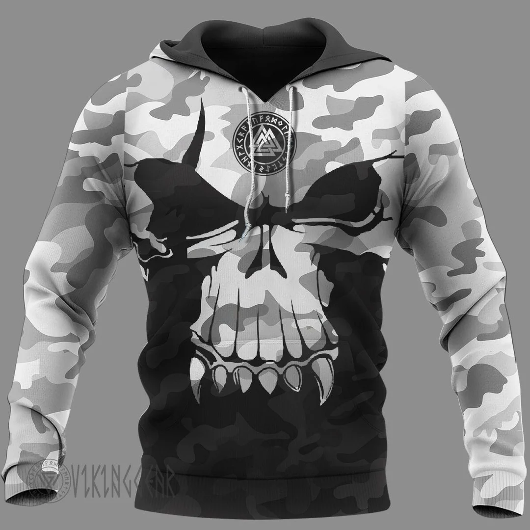 Theonederland - Camo Skull Valknut Viking Hoodie