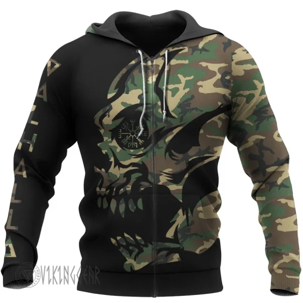 Theonederland - Camo Skull Vegvisir Viking Hoodie - Image 5
