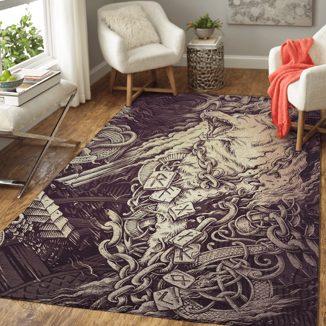 Theonederland - Fenrir And Rune Painting Viking Area Rug