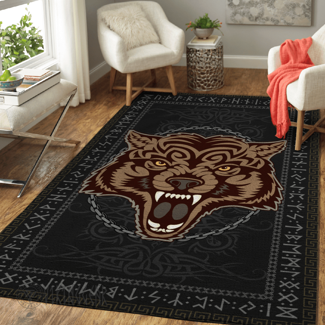 Theonederland - Fenrir Bound by Chains and Sealed by Runic Viking Area Rug