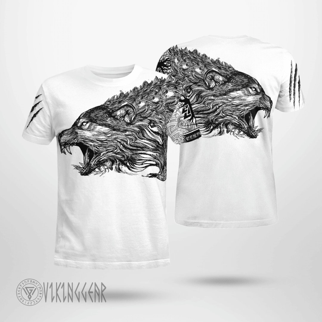 Theonederland - Fenrir Simple Design On White Viking T-shirt