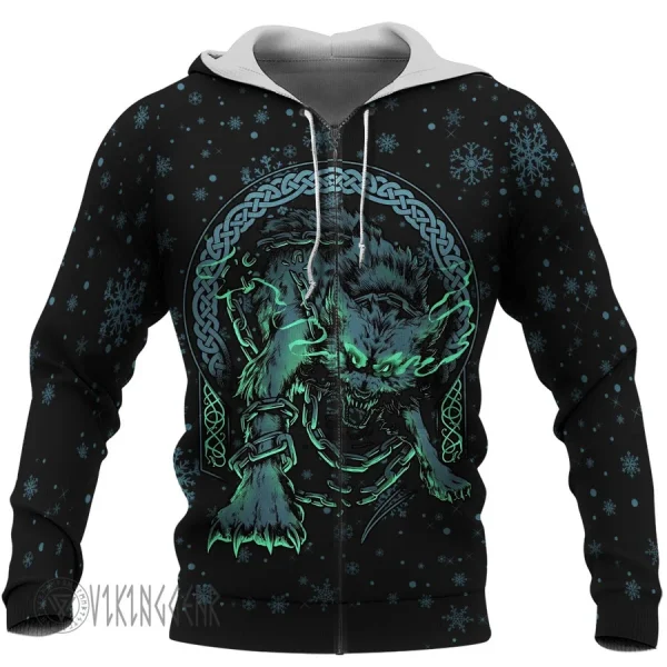 Theonederland - Fenrir Vegvisir Viking Hoodie With Snowflakes - Image 6