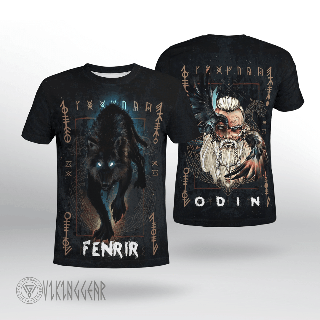 Theonederland - Fenrir With Back Odin Viking T-shirt