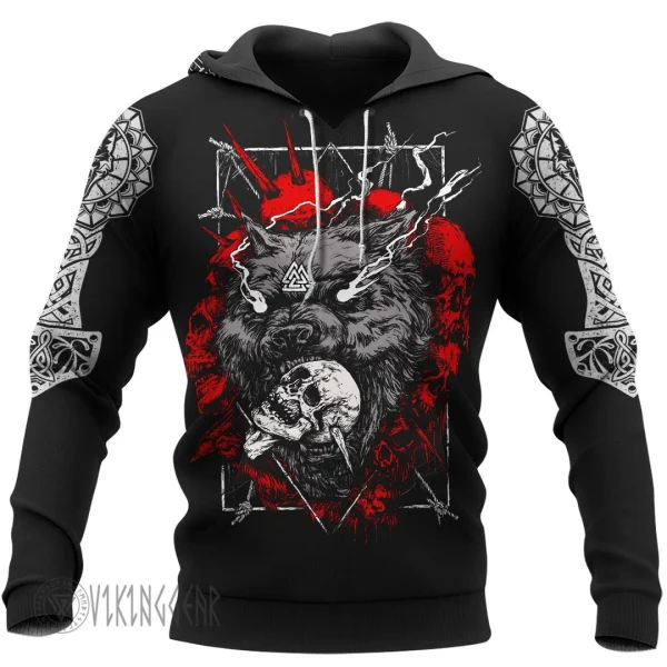 Theonederland - Fenrir Wolf And Odin Viking Hoodie - Image 4