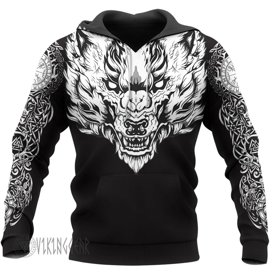 Theonederland - Fenrir Wolf Axe And Sword Viking Hoodie