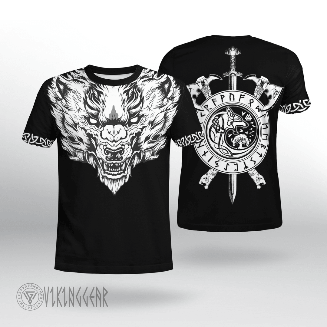 Theonederland - Fenrir Wolf Axe Sword Viking T-shirt