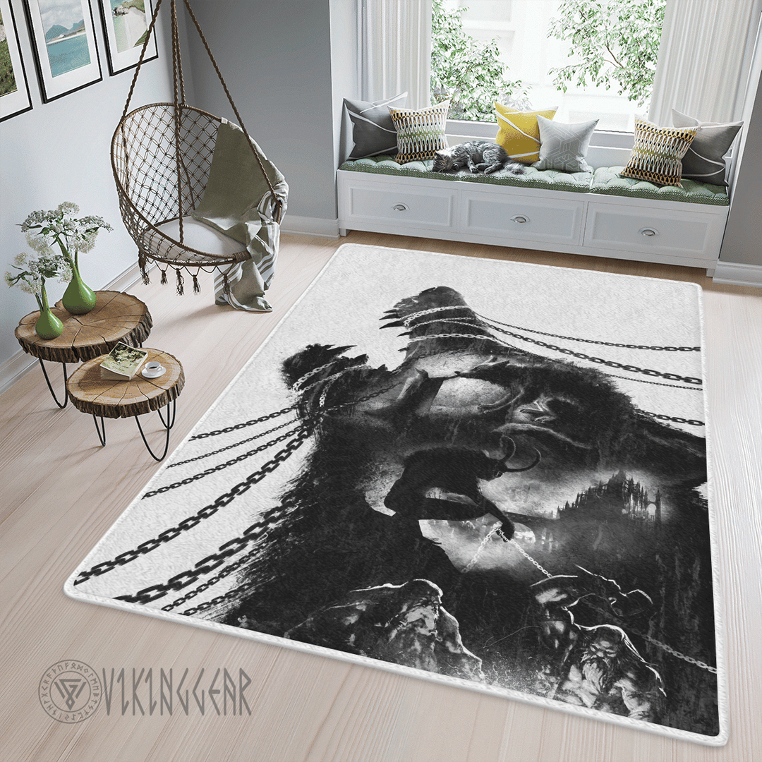 Theonederland - Fenrir Wolf Black Art Viking Area Rug