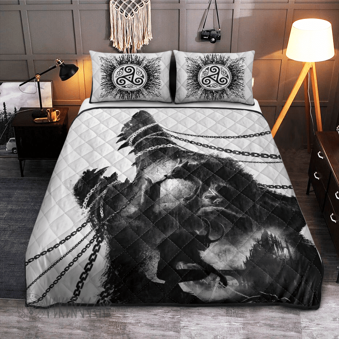 Theonederland - Fenrir Wolf Black Design Viking Quilt Set