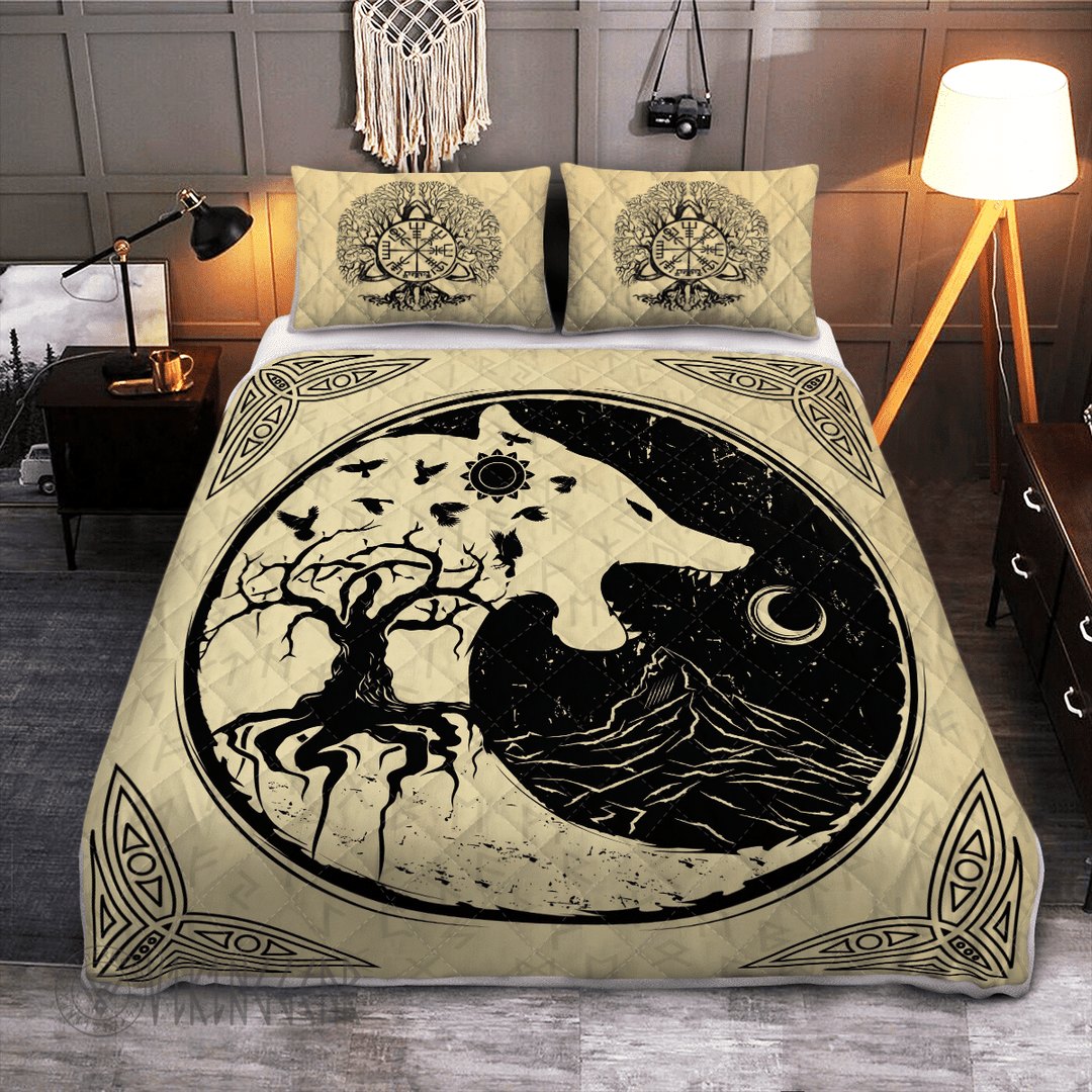 Theonederland - Fenrir Wolf Tree Of Life Viking Quilt Set