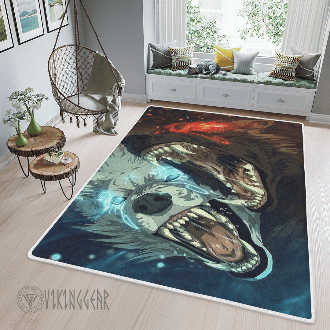 Theonederland - Geri and Freki Odin's wolves Viking Area Rug