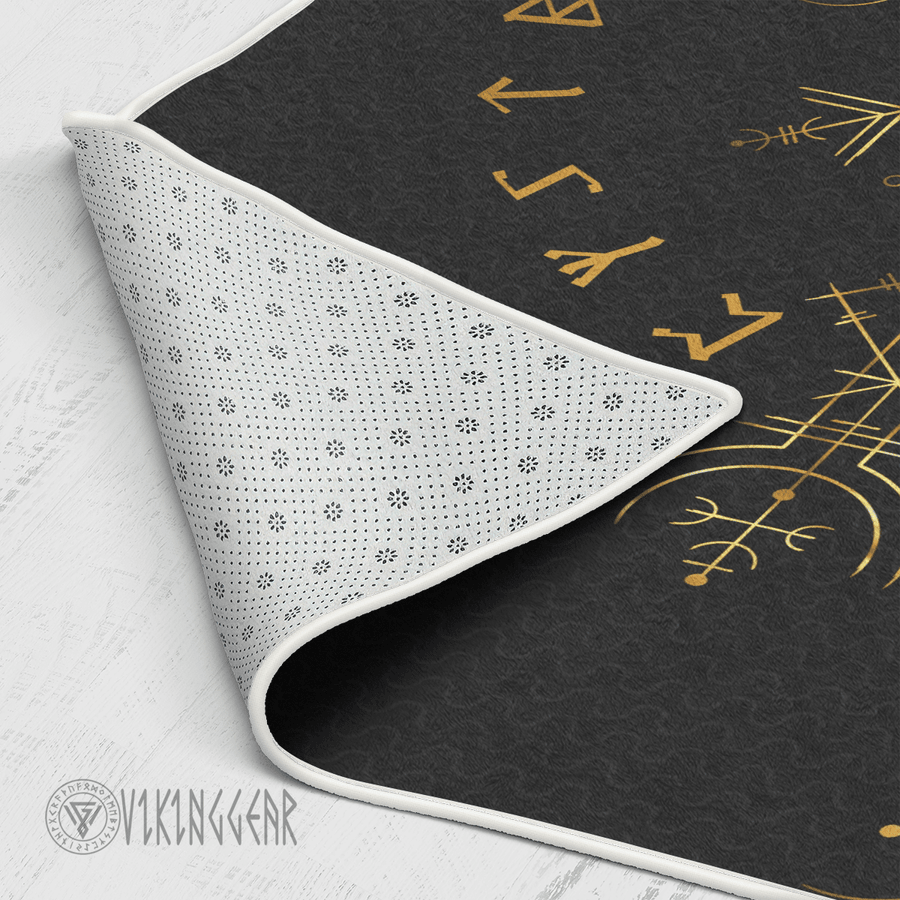 Theonederland - Gold Helm Of Awe And Rune Viking Area Rug - Image 5