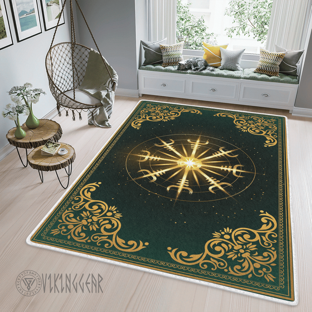 Theonederland - Gold Helm Of Awe Symbol Viking Area Rug