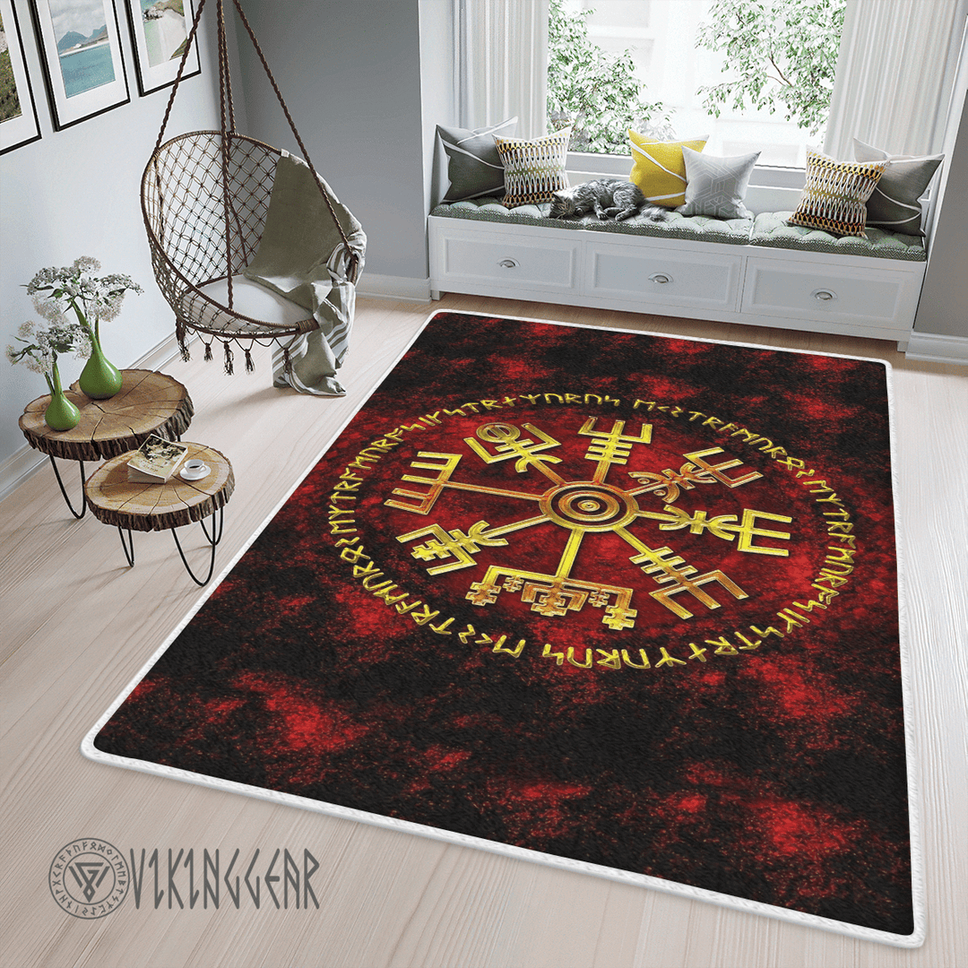 Theonederland - Gold Vegvisir In Fire Viking Area Rug