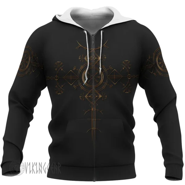 Theonederland - Golden Helm Of Awe Black Viking Hoodie - Image 5