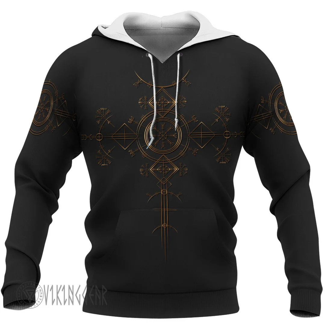 Theonederland - Golden Helm Of Awe Black Viking Hoodie