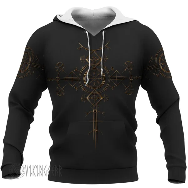 Theonederland - Golden Helm Of Awe Black Viking Hoodie - Image 4