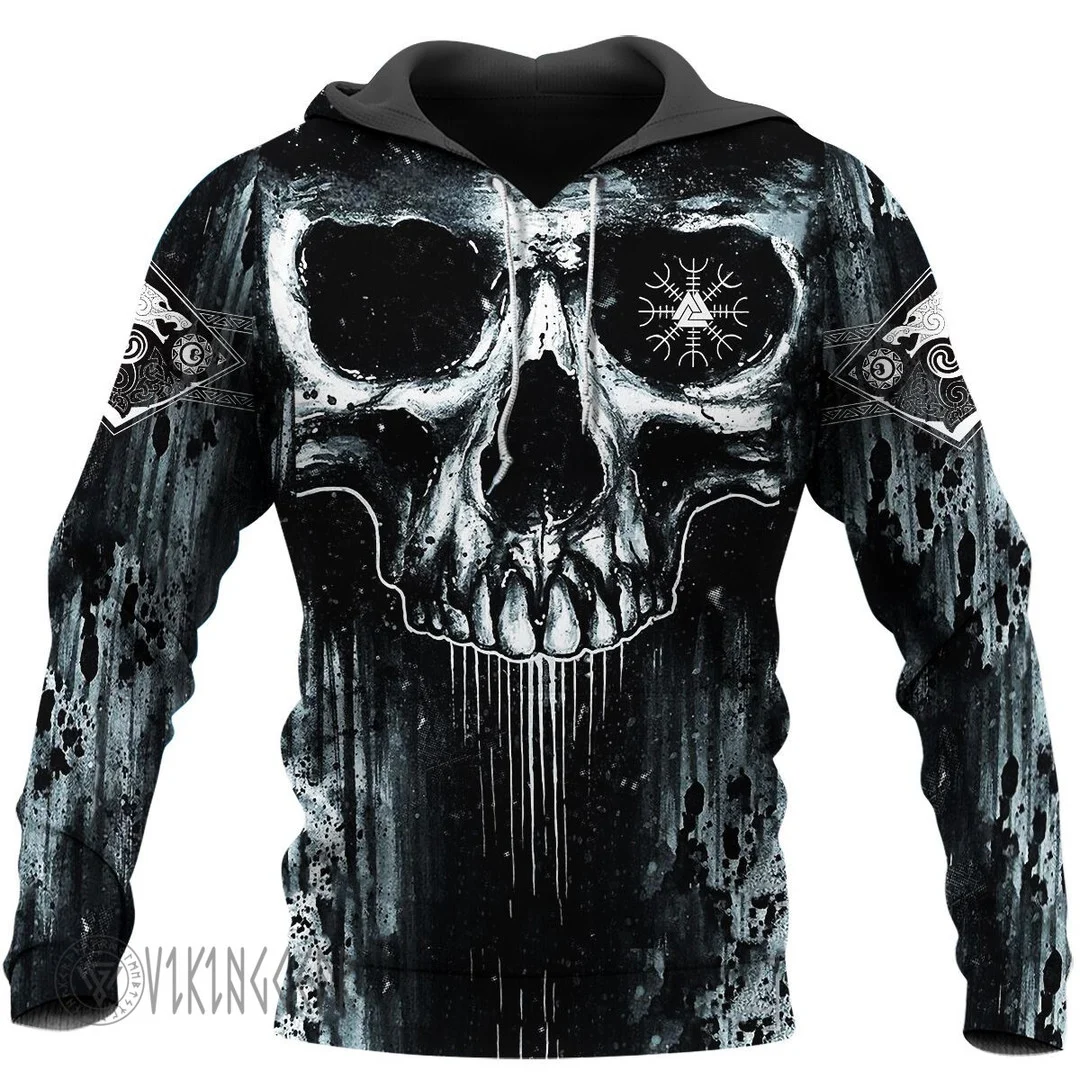 Theonederland - Grunge Skull Vegvisir Valknut Viking Hoodie