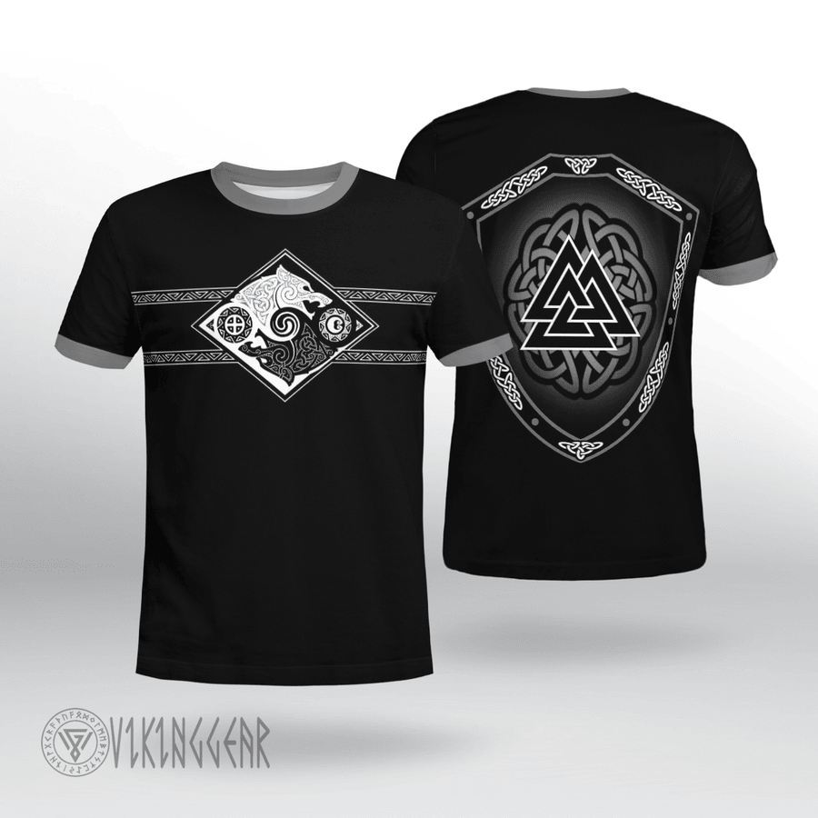 Theonederland - Hati and Skoll - Valknut Shield Viking T-shirt