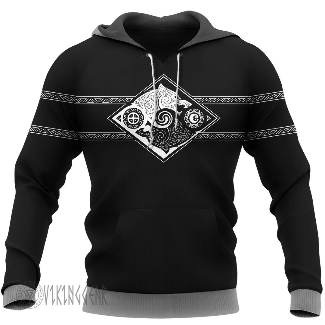 Theonederland - Hati and Skoll Valknut Shield Viking Hoodie