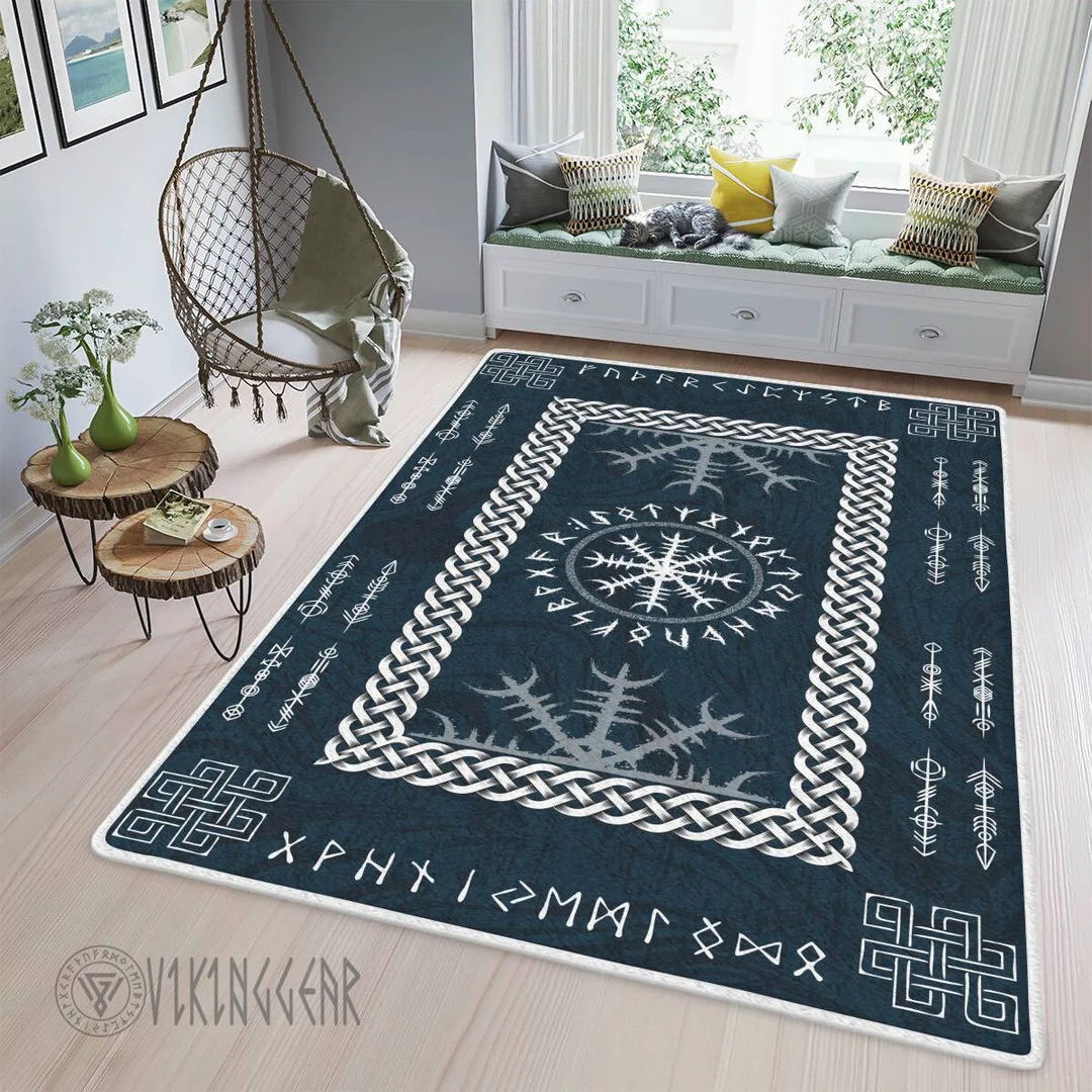 Theonederland - Helm Of Awe Symbol And Rune Viking Area Rug