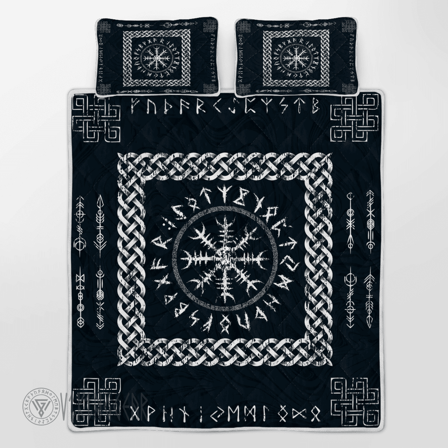 Theonederland - Helm Of Awe Symbol And Rune Viking Quilt Set - Image 3