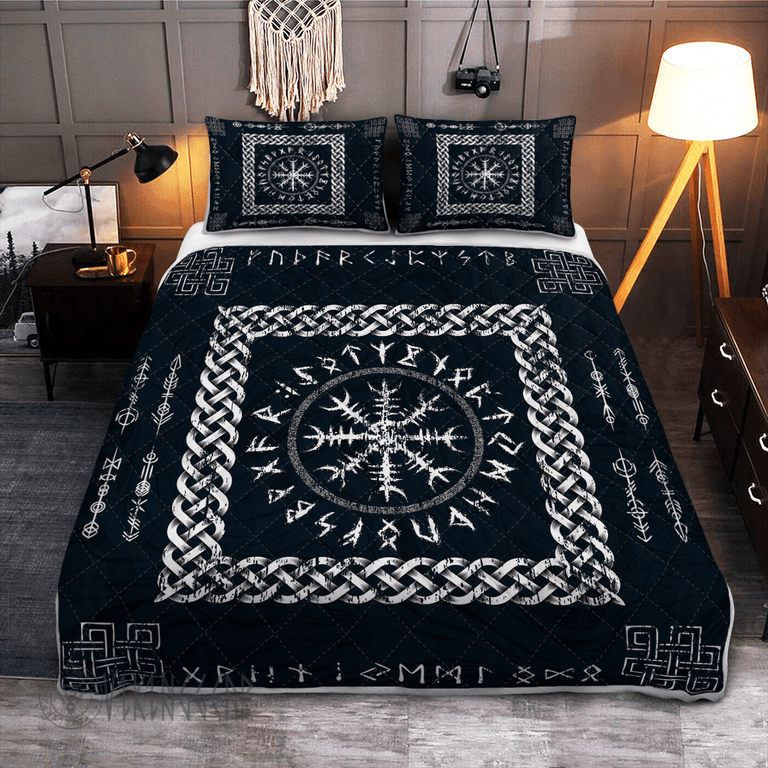 Theonederland - Helm Of Awe Symbol And Rune Viking Quilt Set