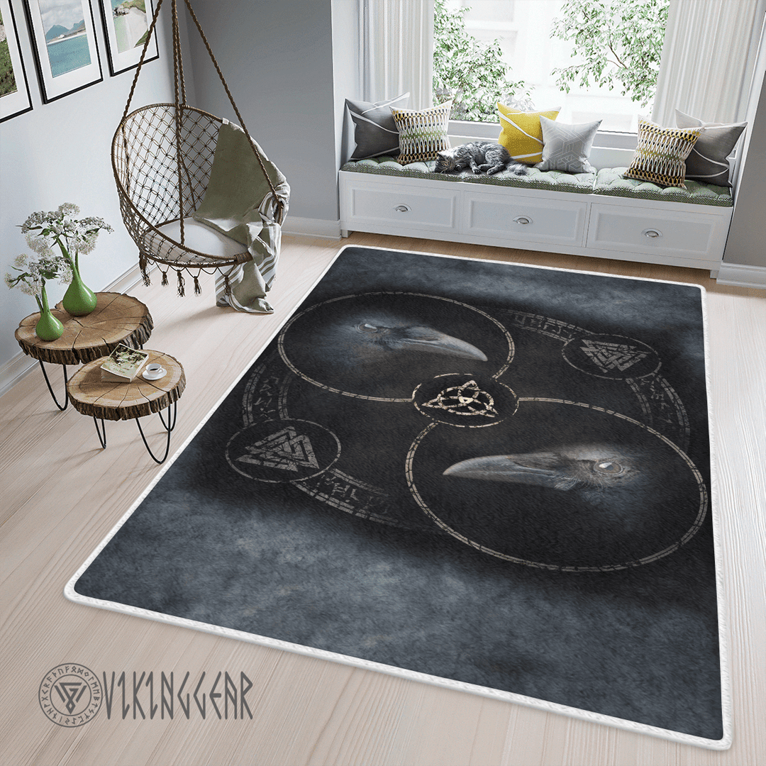 Theonederland - Huginn and Muninn Norse Raven Dark Art Viking Area Rug