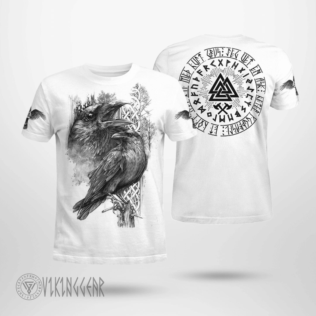 Theonederland - Huginn and Muninn Ravens Viking T-Shirt White