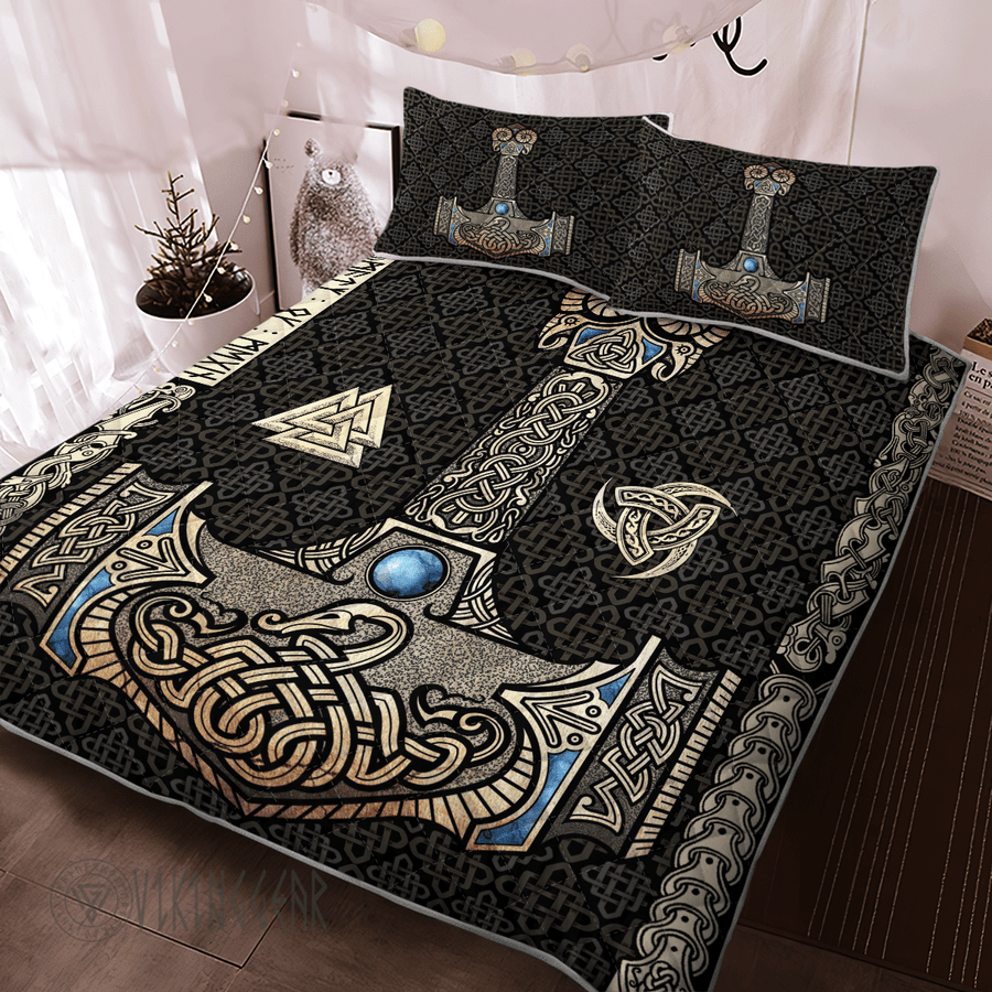 Theonederland - Mjölnir is the hammer of the thunder god Thor Viking Quilt Set - Image 2
