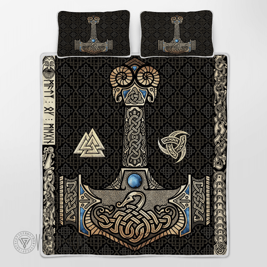 Theonederland - Mjölnir is the hammer of the thunder god Thor Viking Quilt Set - Image 3