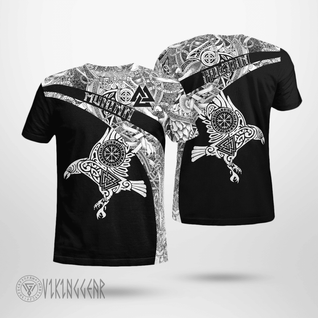 Theonederland - Muninn And Huginn Raven Viking T-Shirt Line Art