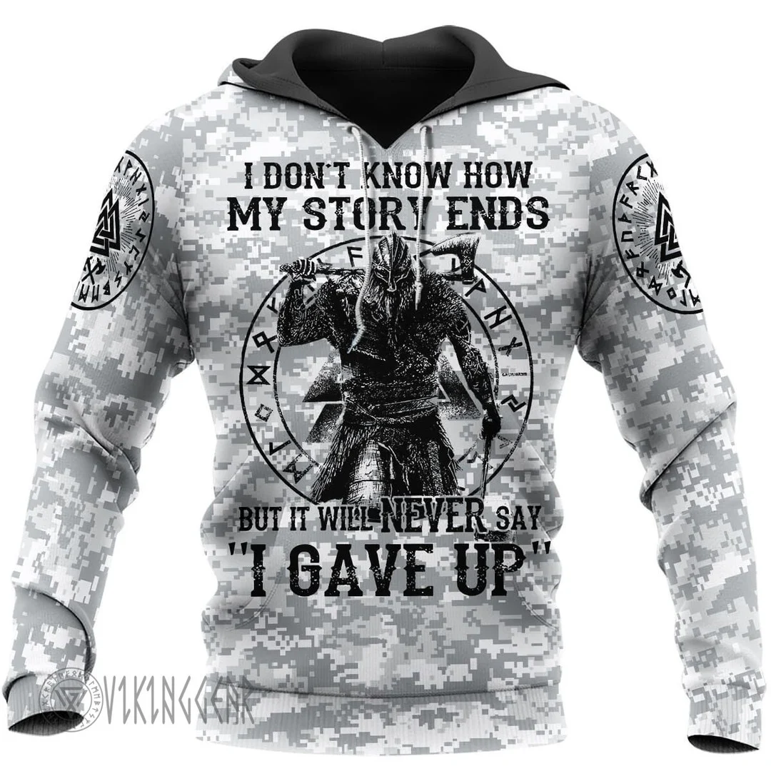 Theonederland - Never Gave Up Viking Hoodie With Camouflage Colors For Soldiers