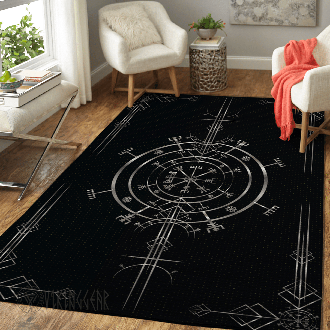 Theonederland - Norse Art Deco Vegvisir Silver Viking Area Rug