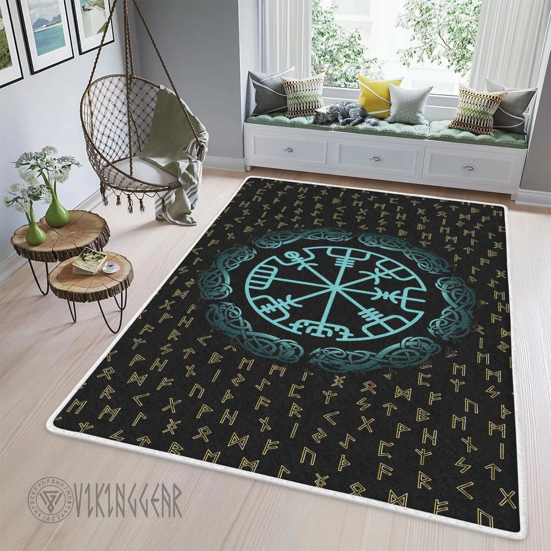 Theonederland - Norse Magical Rune And Vegvisir Viking Area Rug