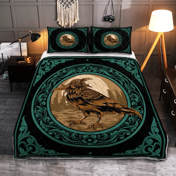 Theonederland - Norse Mythology Raven Vintage Viking Quilt Set - Image 5
