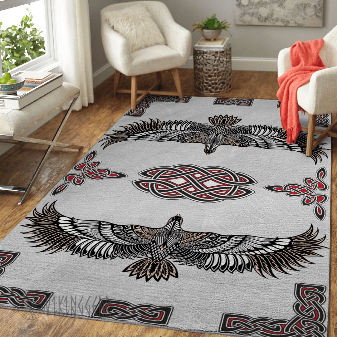 Theonederland - Norse Pattern And Raven Line Art Viking Area Rug