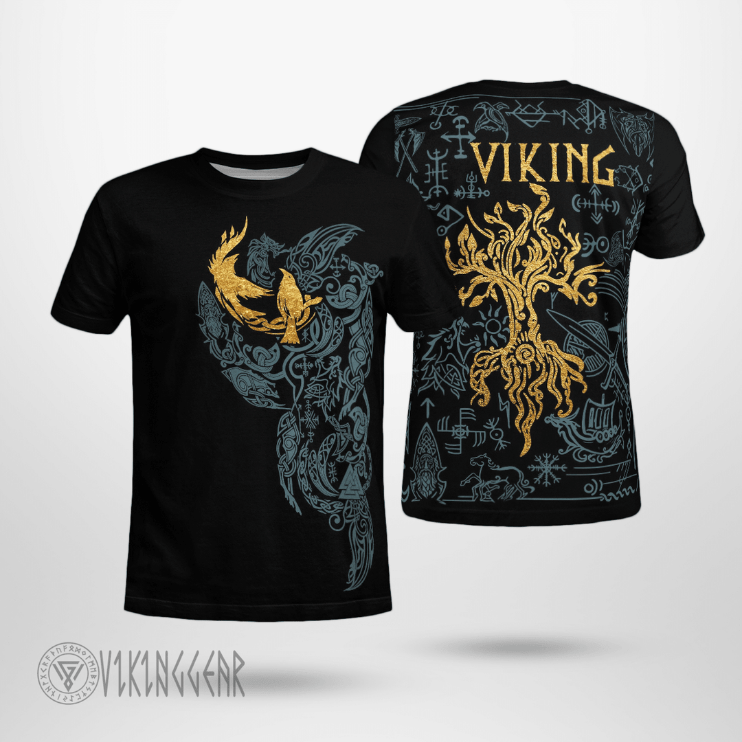 Theonederland - Norse Raven And Yggdrasil Viking T-Shirt