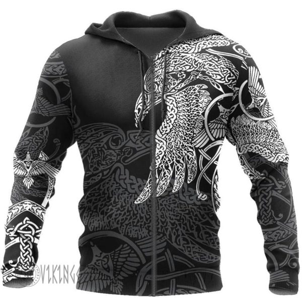 Theonederland - Norse Raven Line Art Viking Hoodie - Image 5
