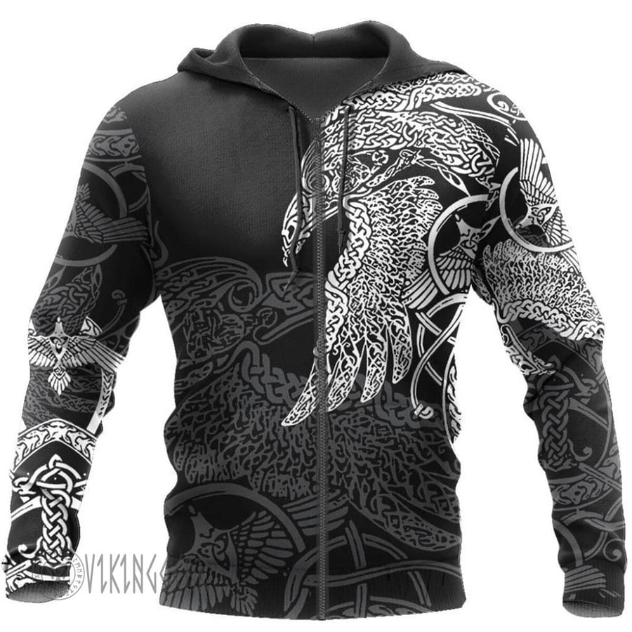 Theonederland - Norse Raven Line Art Viking Hoodie - Image 3