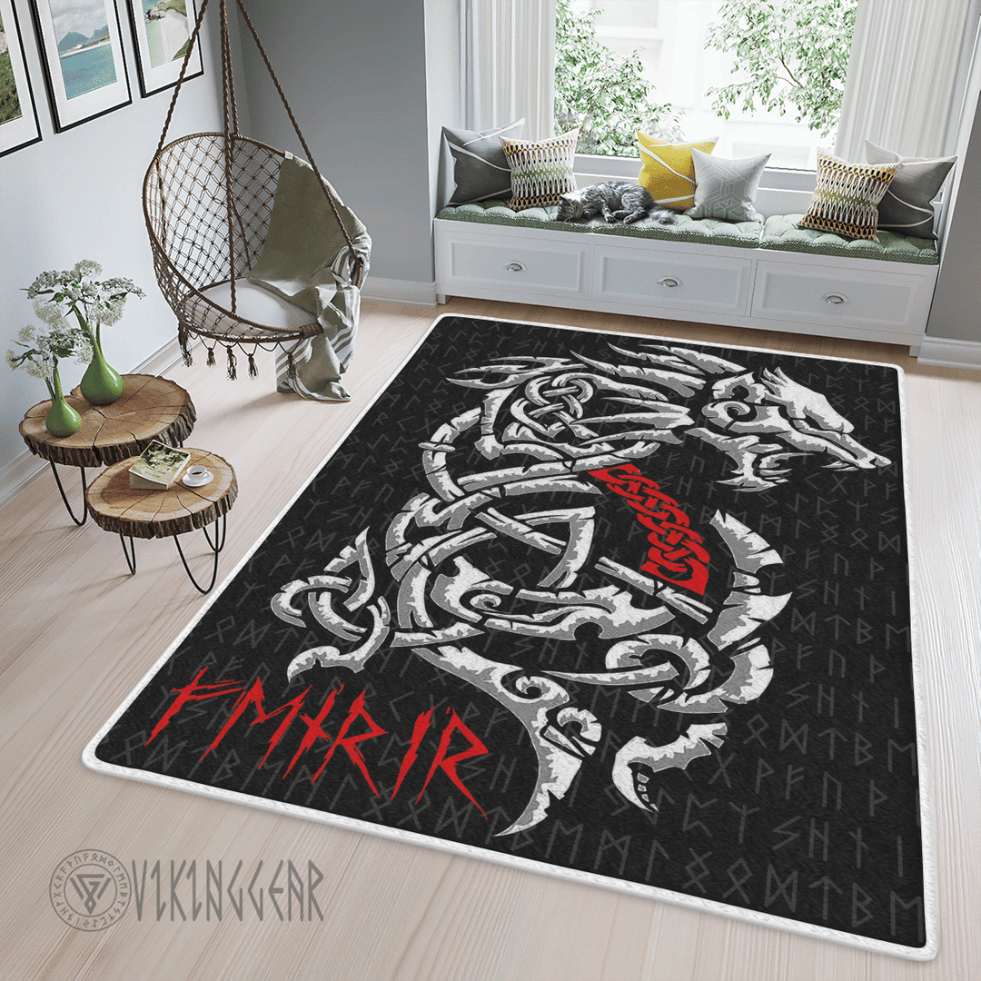 Theonederland - Norse Wolf Fenrir And Rune Viking Area Rug