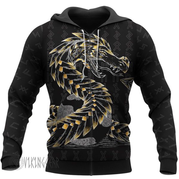 Theonederland - Odin And Jormungandr Viking Hoodie Yellow Design - Image 5