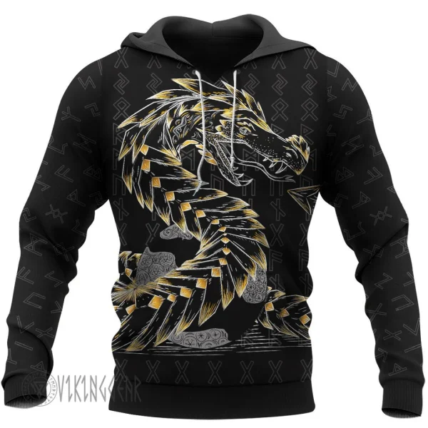 Theonederland - Odin And Jormungandr Viking Hoodie Yellow Design - Image 4
