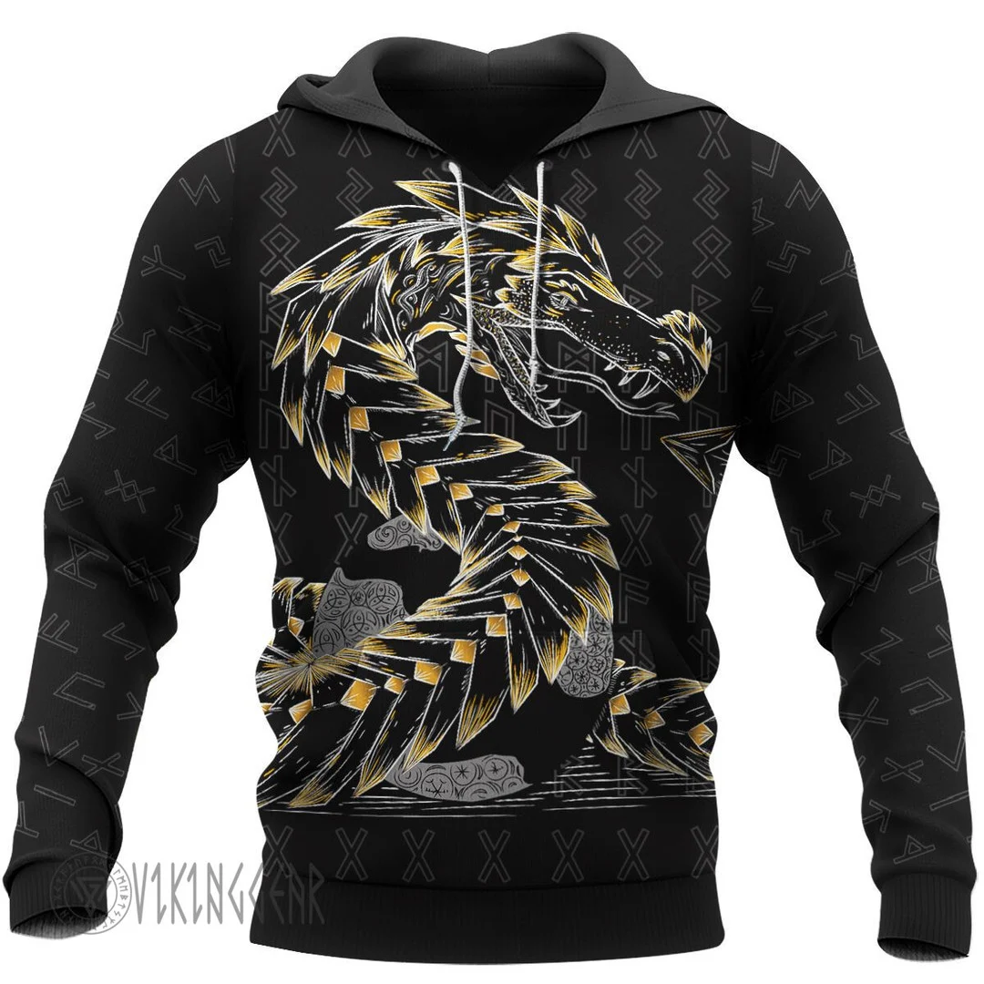 Theonederland - Odin And Jormungandr Viking Hoodie Yellow Design