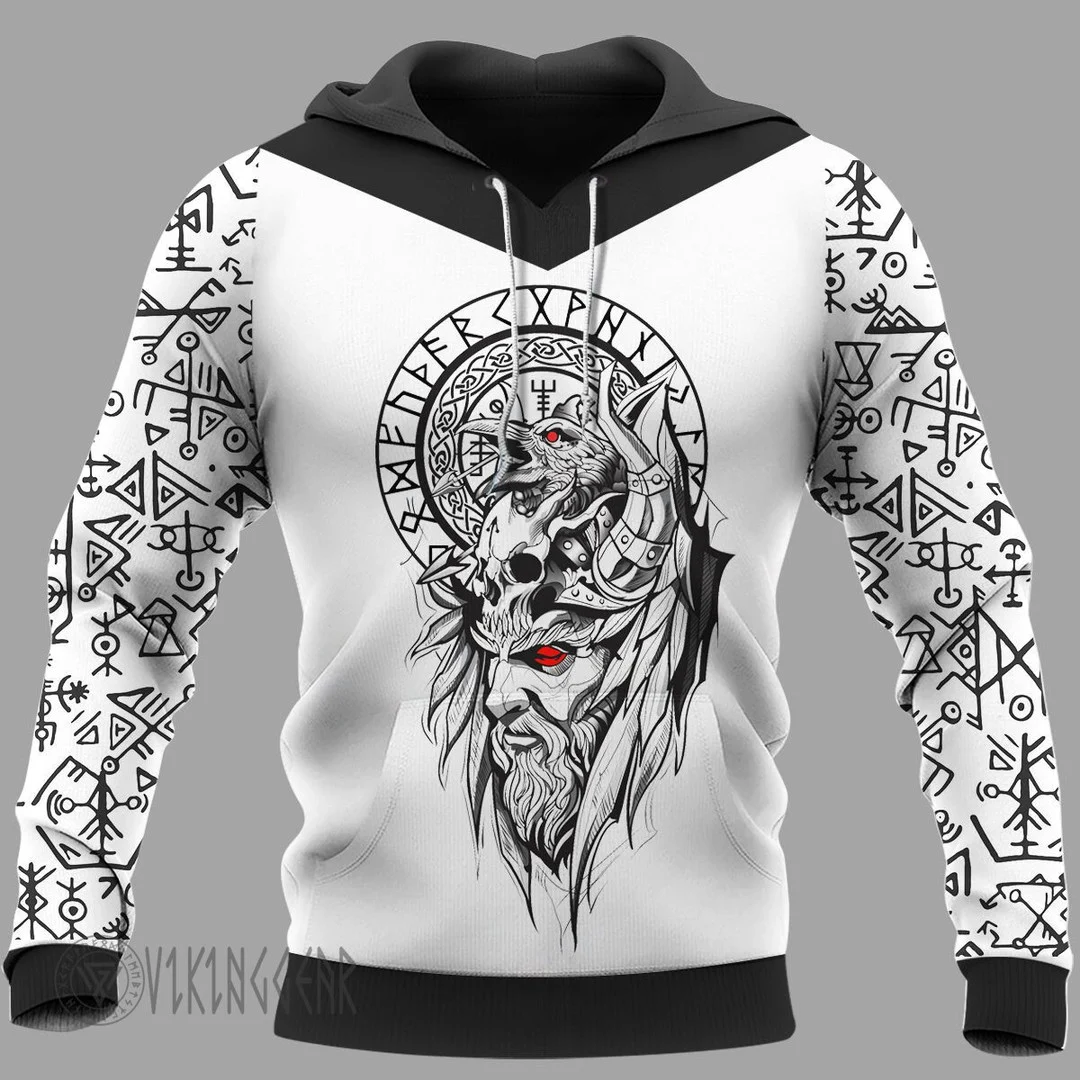 Theonederland - Odin With Raven And Vegvisir Viking Hoodie White